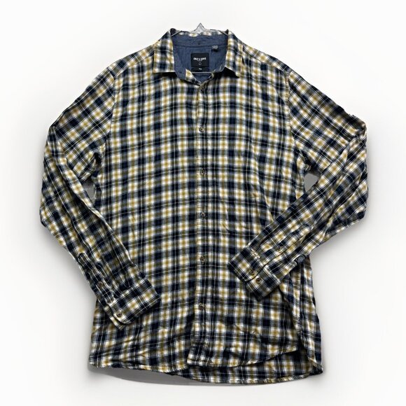 Only & Sons Slim-Fit Men's Plaid Shirt Yellow / Black Sz L Lumberjack Outdoor - Picture 1 of 16